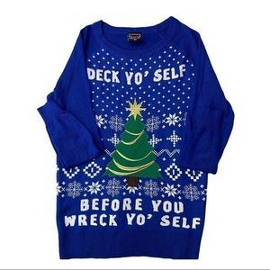Christmas Holiday Sweater in Blue and Xmas‎ Tree